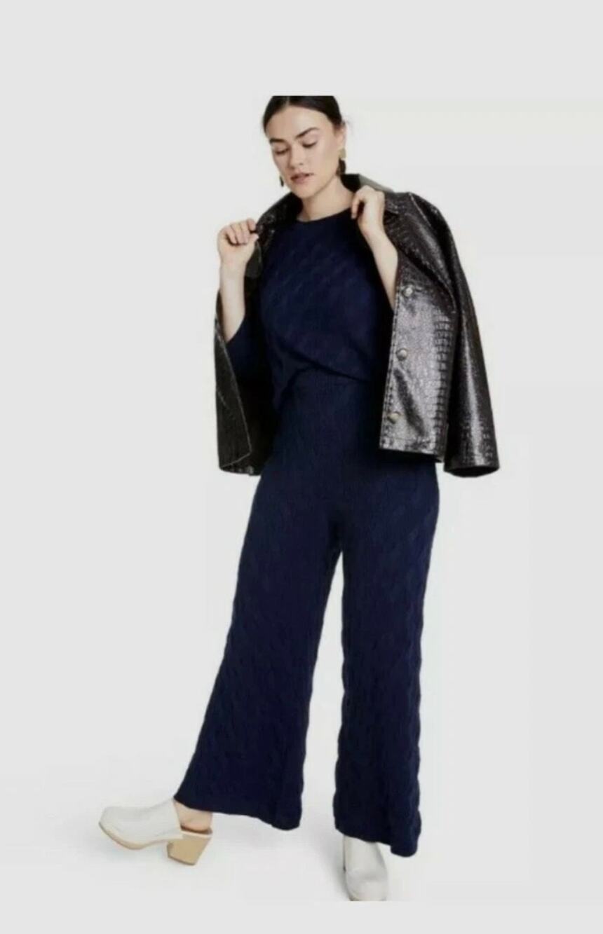 Rachel Comey Womens XXS Navy Blue High Rise Wide Leg Knit Palazzo Pants Sweaters